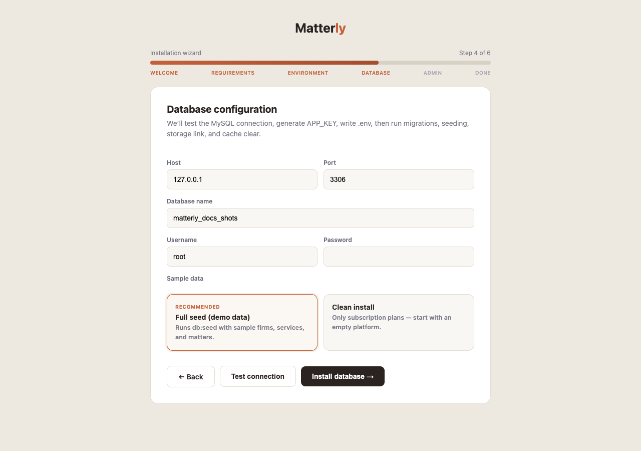 Installer: Database configuration