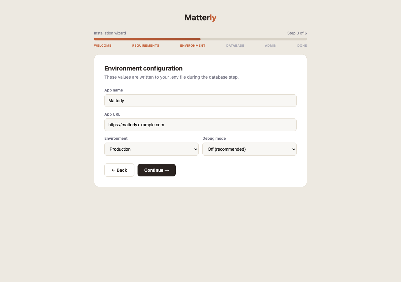 Installer: Environment configuration