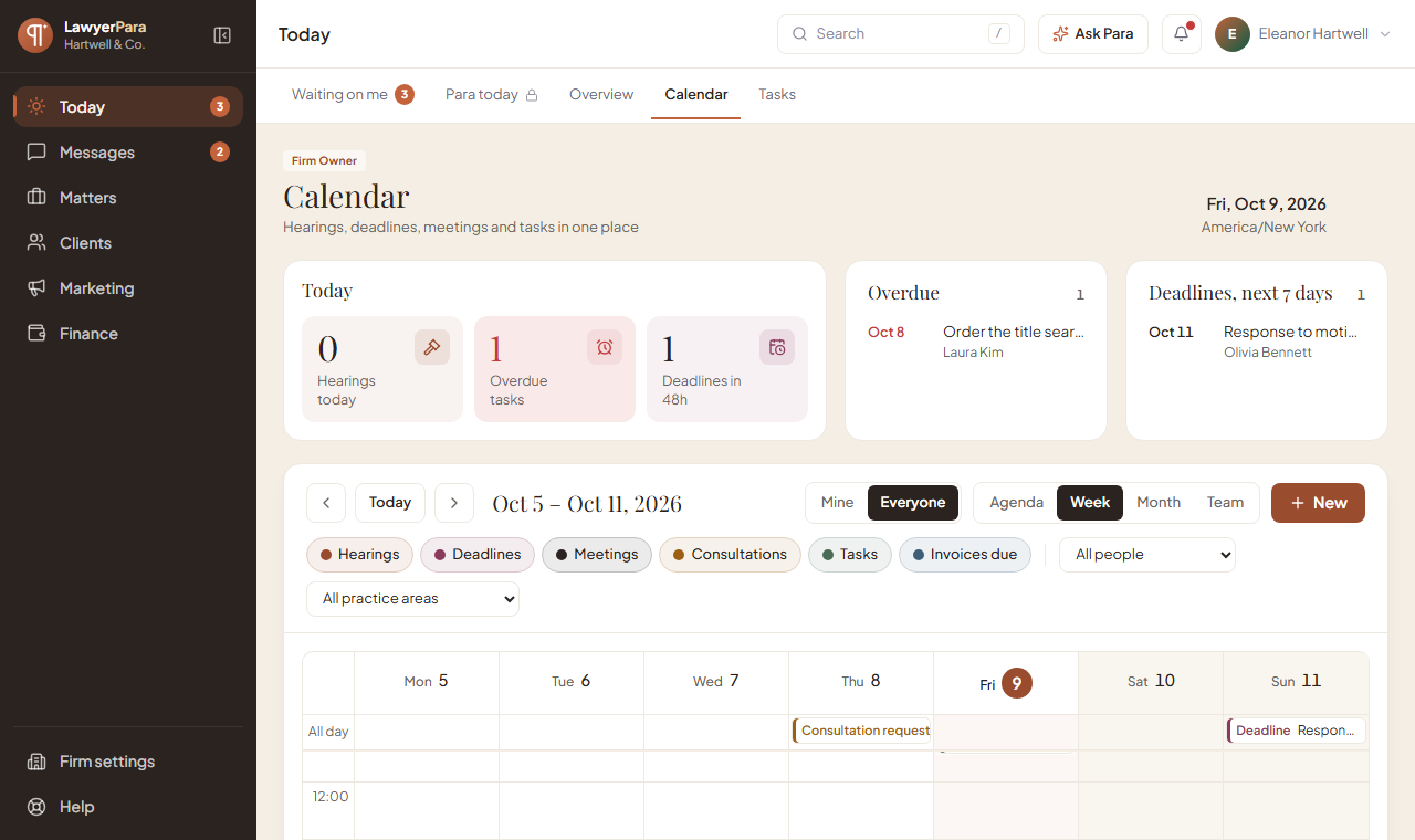 Practice calendar