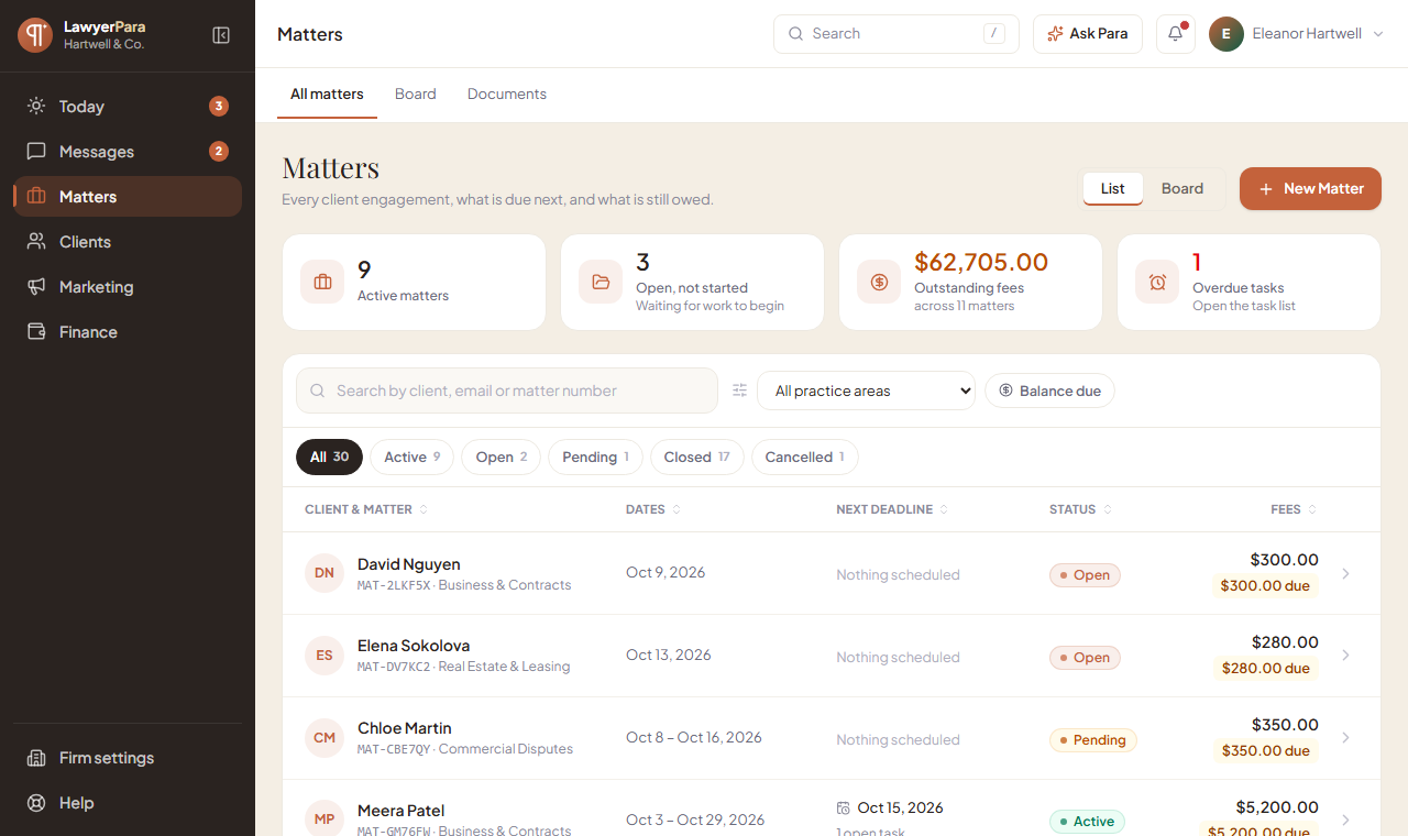 Matter detail with actions